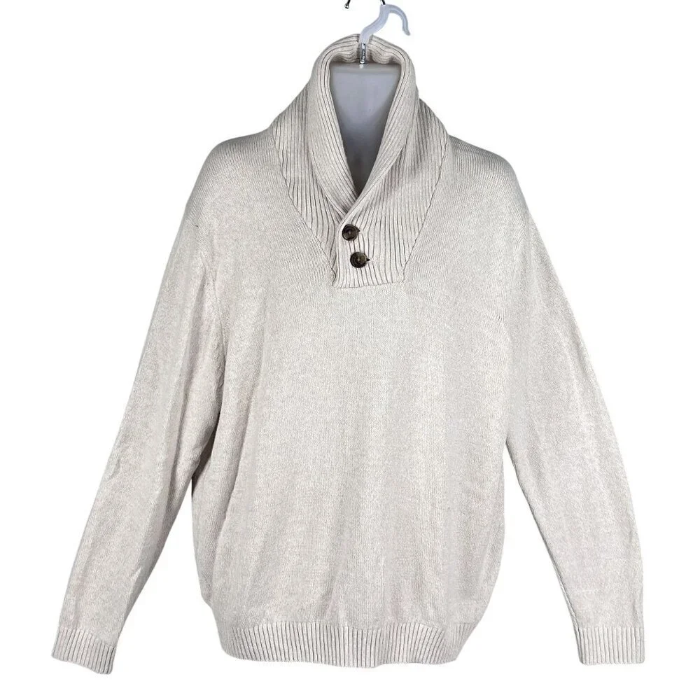 Izod Mens XL Cream Shawl Collar Pullover Sweater Preppy Old Money Minimalist